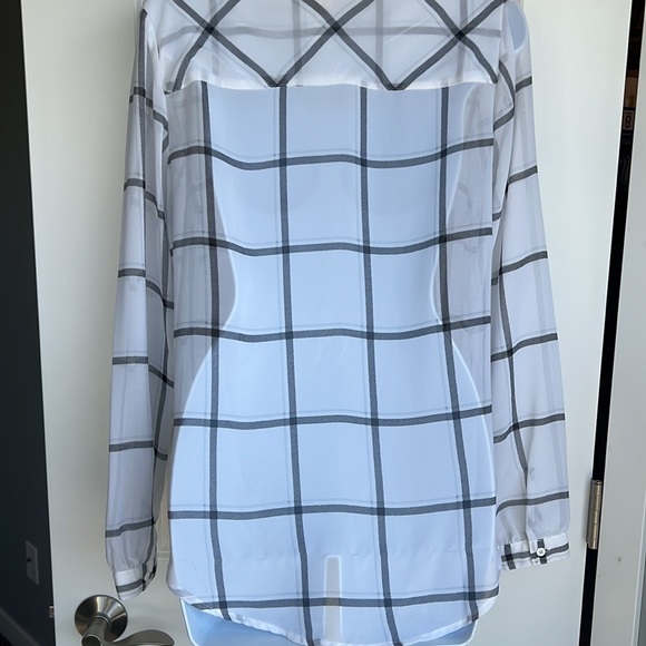 EUC - Merona : Black White Plaid Lightweight Dress Blouse Top S Small - Picture 3 of 3